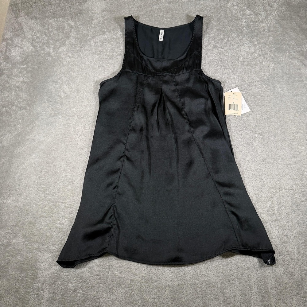 RVCA Tank Top Womens Small Black Satin Albino Moon Tunic Sleeveless Scoop Neck
